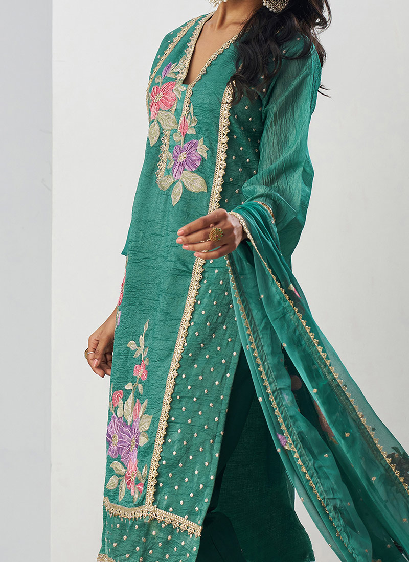 Green Ruby Silk Pant Salwar Kameez main image 1