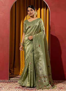 Green Crush Silk Thread Saree