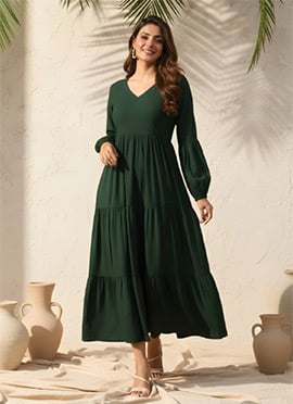 Green Delta Silk Fit And Flare Dress