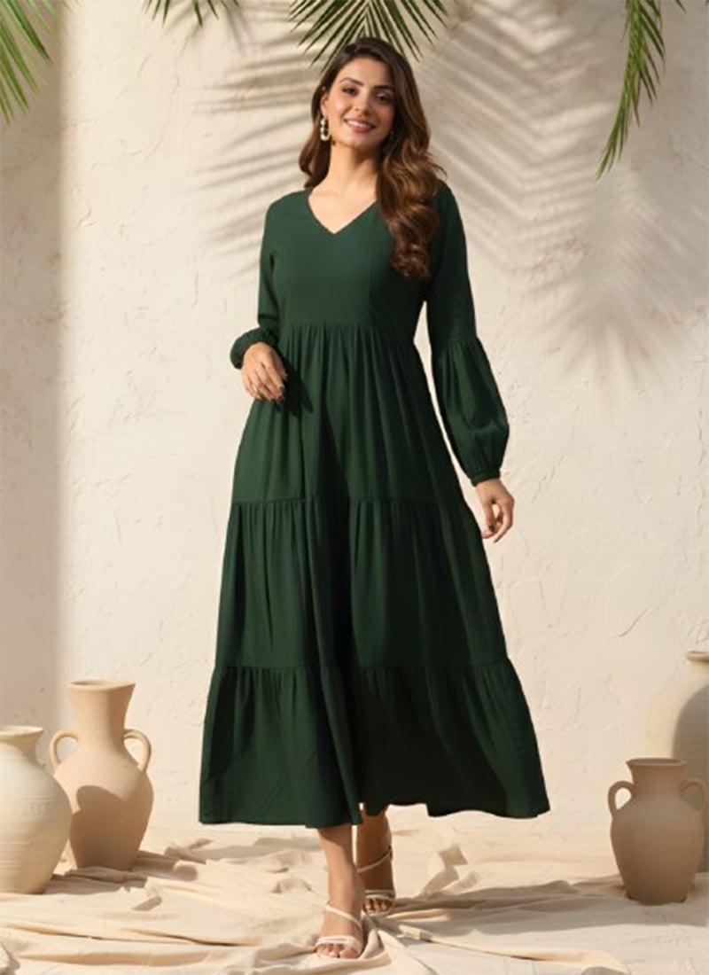 Green Delta Silk Fit And Flare Dress After Six Wear
