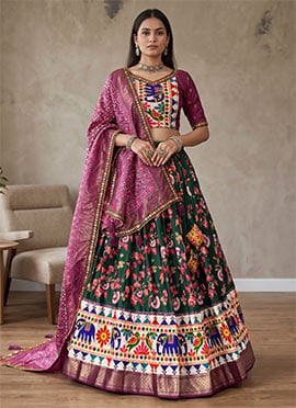 Navratri Special Green Dhola Silk Mirror Work Navratri Chaniya Choli