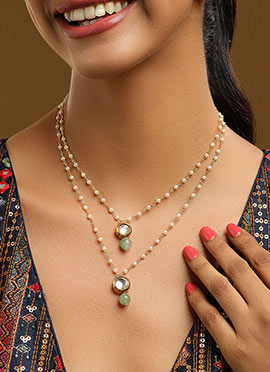 Green Double Layer Kundan Beaded Necklace