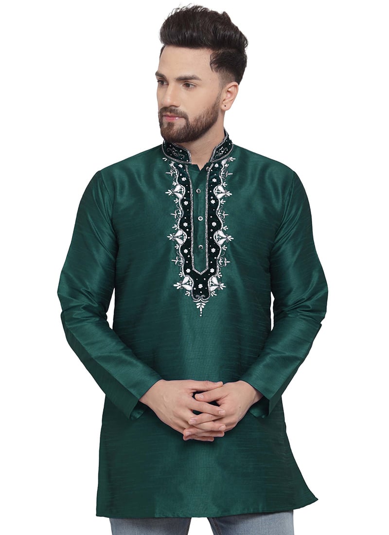 Green Dupion Silk Kurta