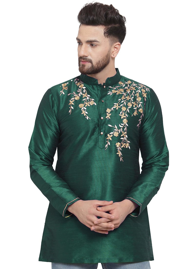 Green Dupion Silk Kurta