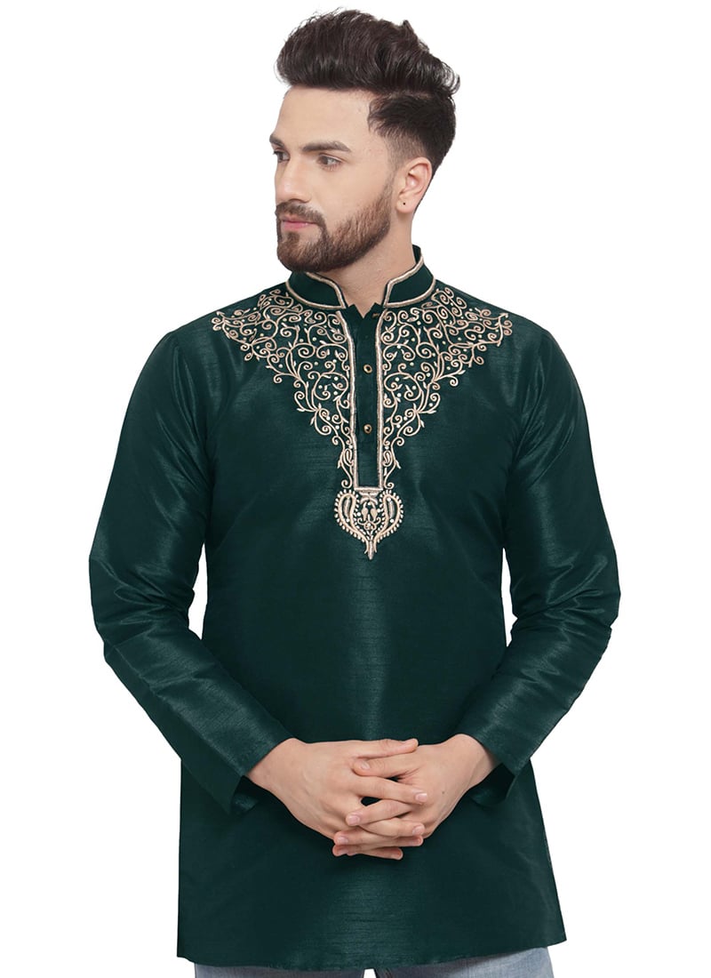 Green Dupion Silk Kurta