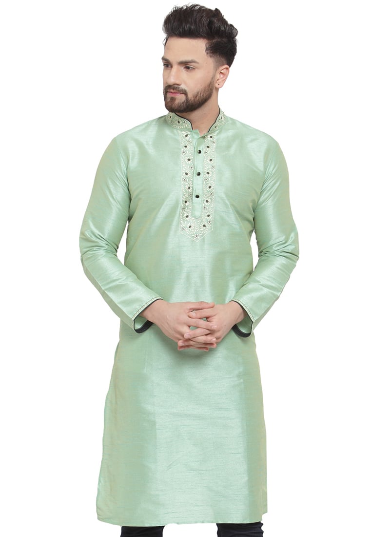 Green Dupion Silk Kurta