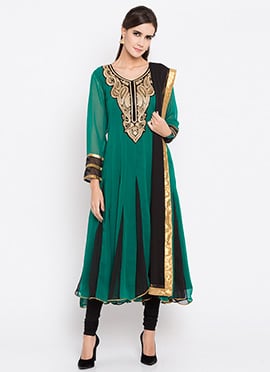 Green Embroidered Anarkali Suit
