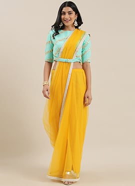 Green Embroidered Chiffon Border Saree