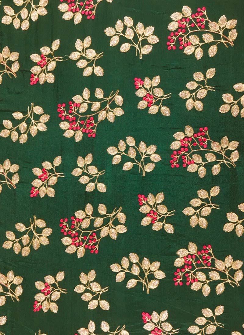 Buy Green Embroidered Chinon Fabric, Embroidered, blended patterned