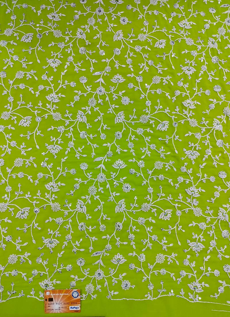 Green Embroidered Georgette Fabric