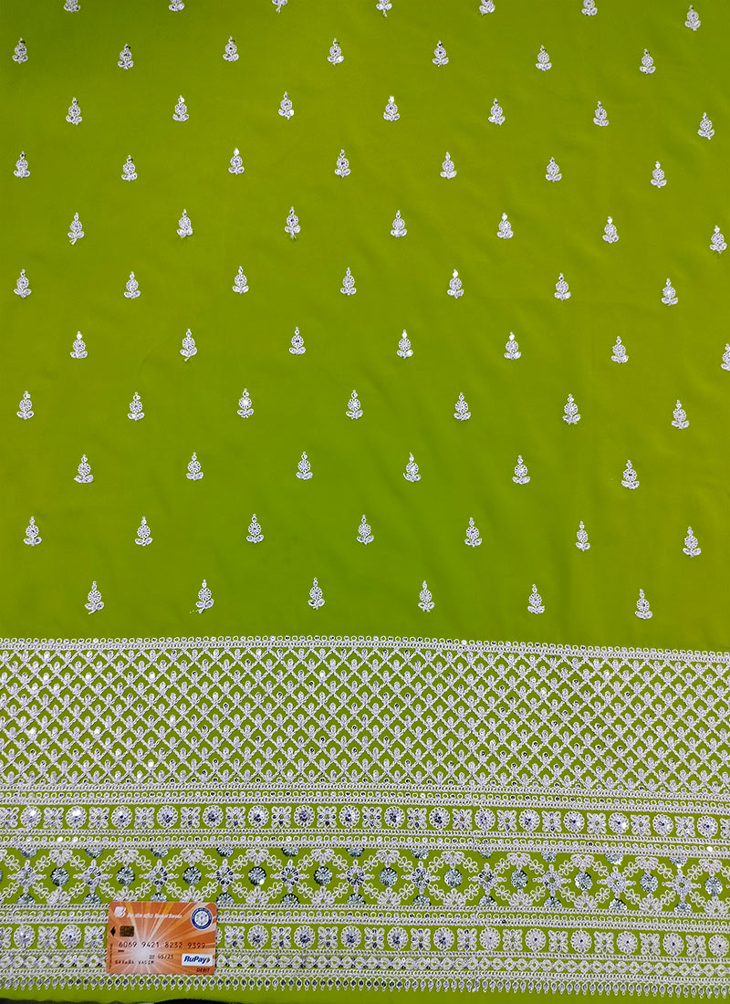 Green Embroidered Georgette Fabric