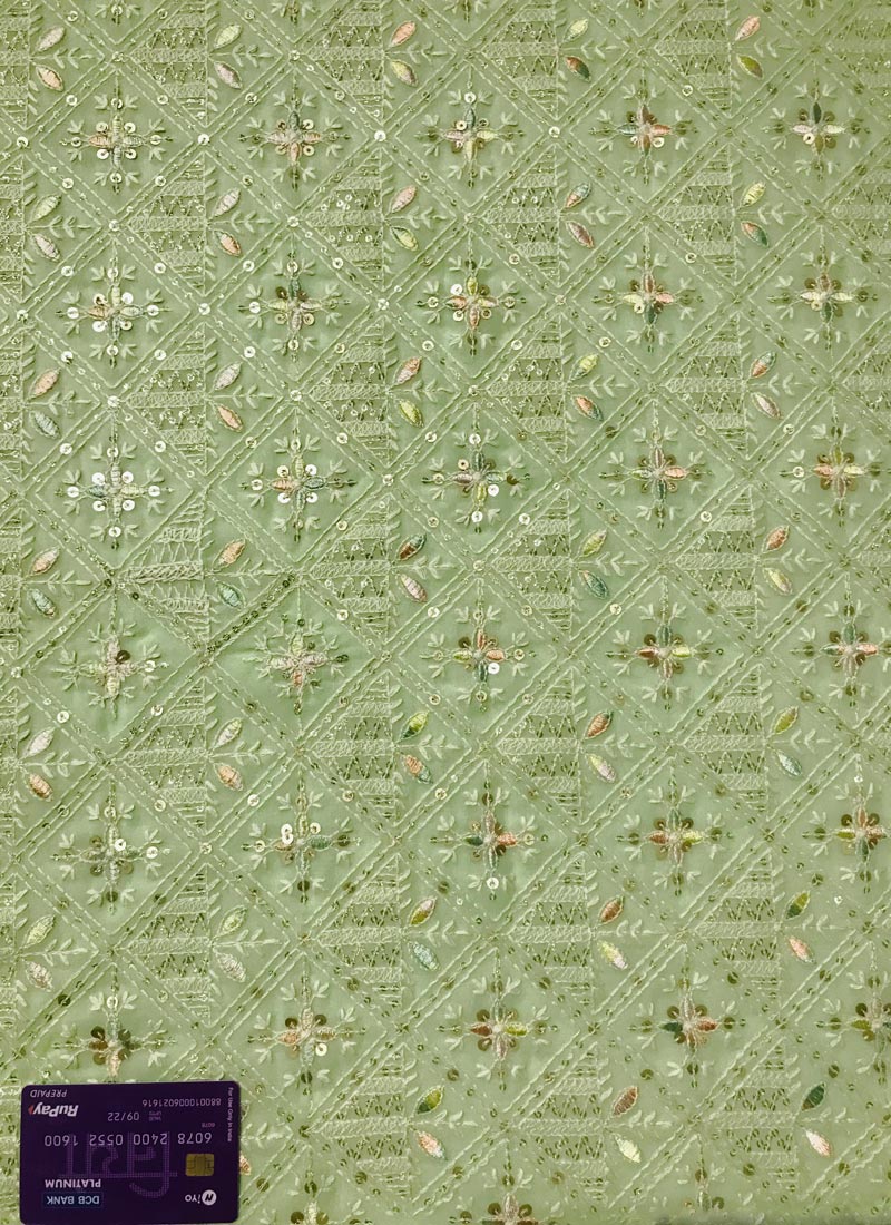 Green Embroidered Georgette Fabric