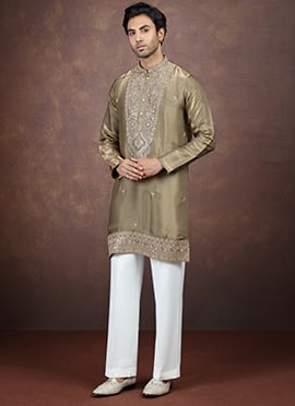 Green Embroidered Sequined Silk Kurta Pyjama