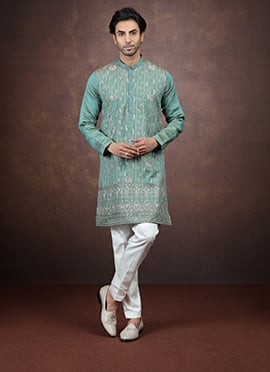 Green Embroidered Silk Kurta Pyjama