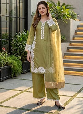 Green Embroidered Silk Palazzo Suit