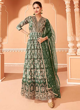 Green Embroidery Sequins Georgette Anarkali Suit
