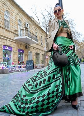 Green Faux Crepe Digital Print Saree