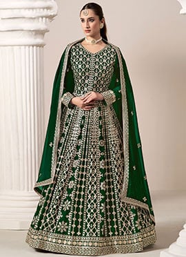 Green Georgette Embroidered Anarkali Suit