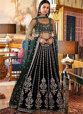 Green Faux Georgette Embroidered Sequins Classic Lehenga