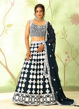 Green Faux Georgette Embroidered Sequins Lehenga