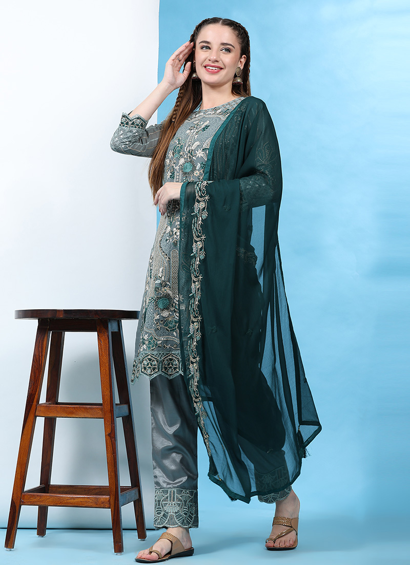 Green Faux Embroidered Salwar Kameez SLSRF27197