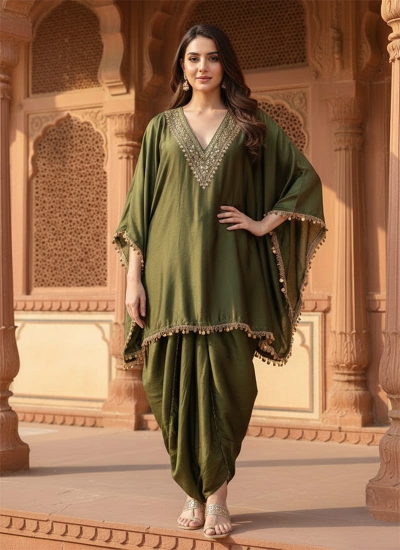 Green Faux Georgette Indowestern Kaftan Set After Six Wear