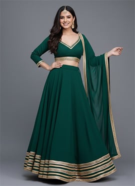 Green Faux Georgette Lehenga