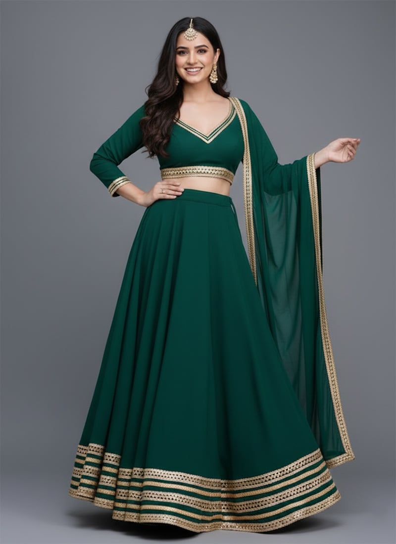 Green Faux Georgette Lehenga Festive Wear
