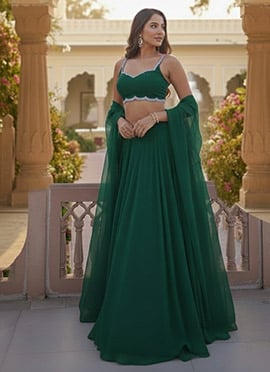 Green Faux Georgette Poth Work Lehenga
