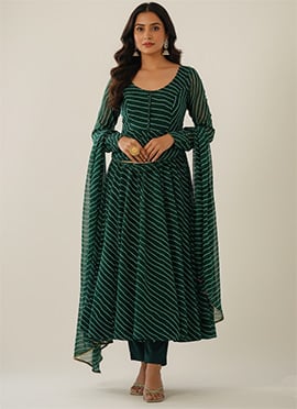 Green Faux Georgette Printed Anarkali Suit