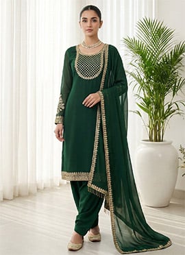 Green Faux Georgette Sequins Embroidered Straight Pant Suit