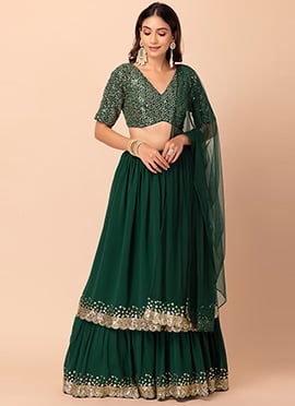 Green Georgette Zari Embroidered Sequins Stunning Lehenga