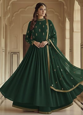 Green Faux Georgette Zari Sequins Anarkali Suit