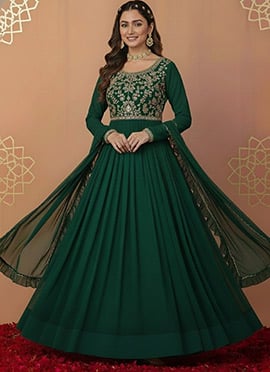 Green Faux Georgette Zari Sequins Anarkali Suit