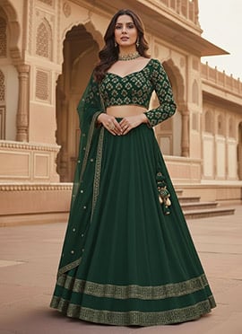 Green Faux Georgette Zari Sequins Stunning Lehenga