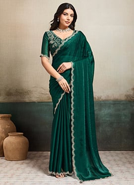 Green Fendy Chiffon Stones Saree