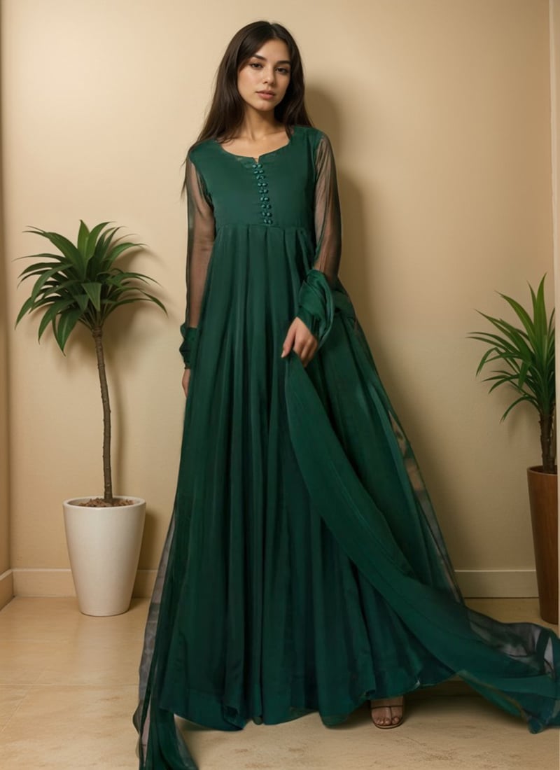 Green Georgette Anarkali Suit