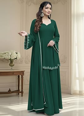 Green Georgette Beads Hand Embroidery Palazzo Suit
