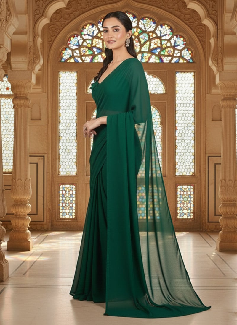 Green Georgette Classy Saree After Six Wear