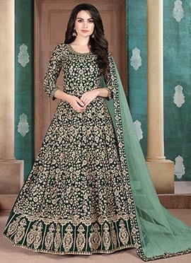 Green Georgette Embroidered Anarkali Suit