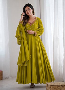 Green Georgette Embroidered Anarkali Suit