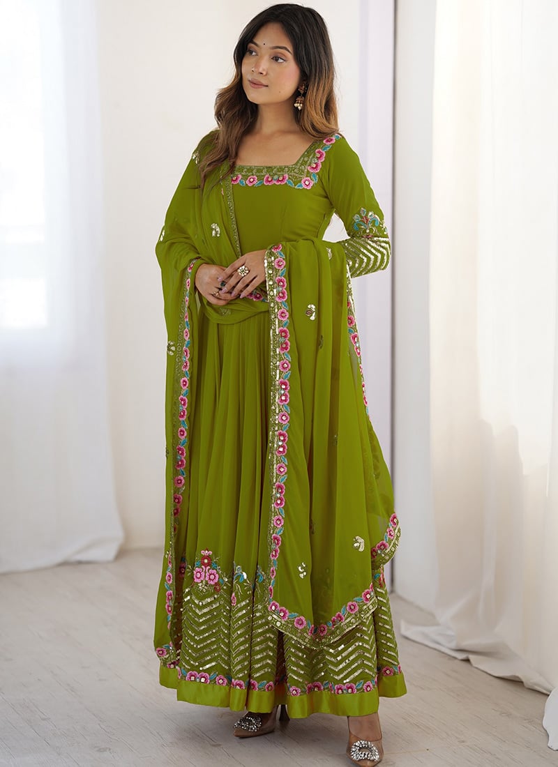 Green Georgette Embroidered Anarkali Suit Festive Wear