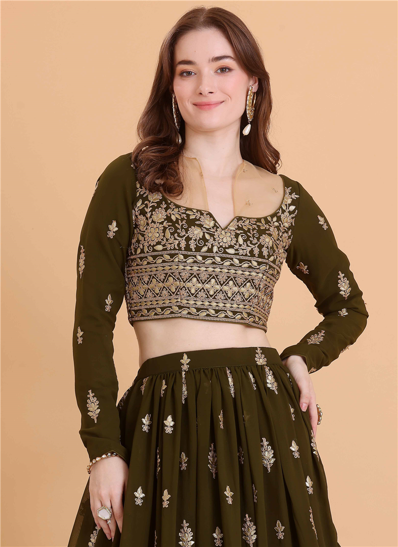 Green Georgette Embroidered Blouse Festive Wear