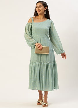 Green Georgette Embroidered Dress