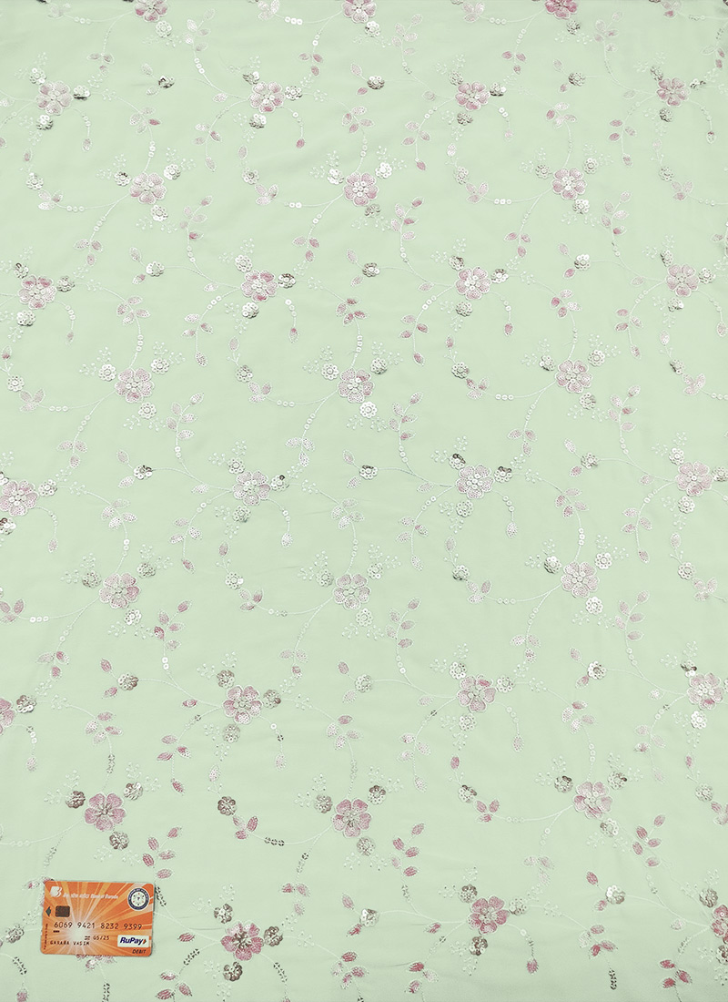 Green Georgette Embroidered Fabric