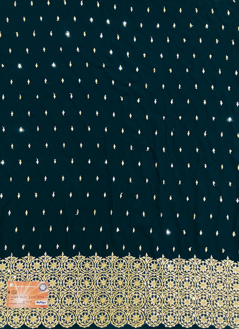 Green Georgette Embroidered Fabric