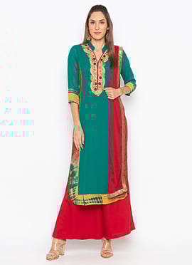 Green Georgette Embroidered Palazzo suit