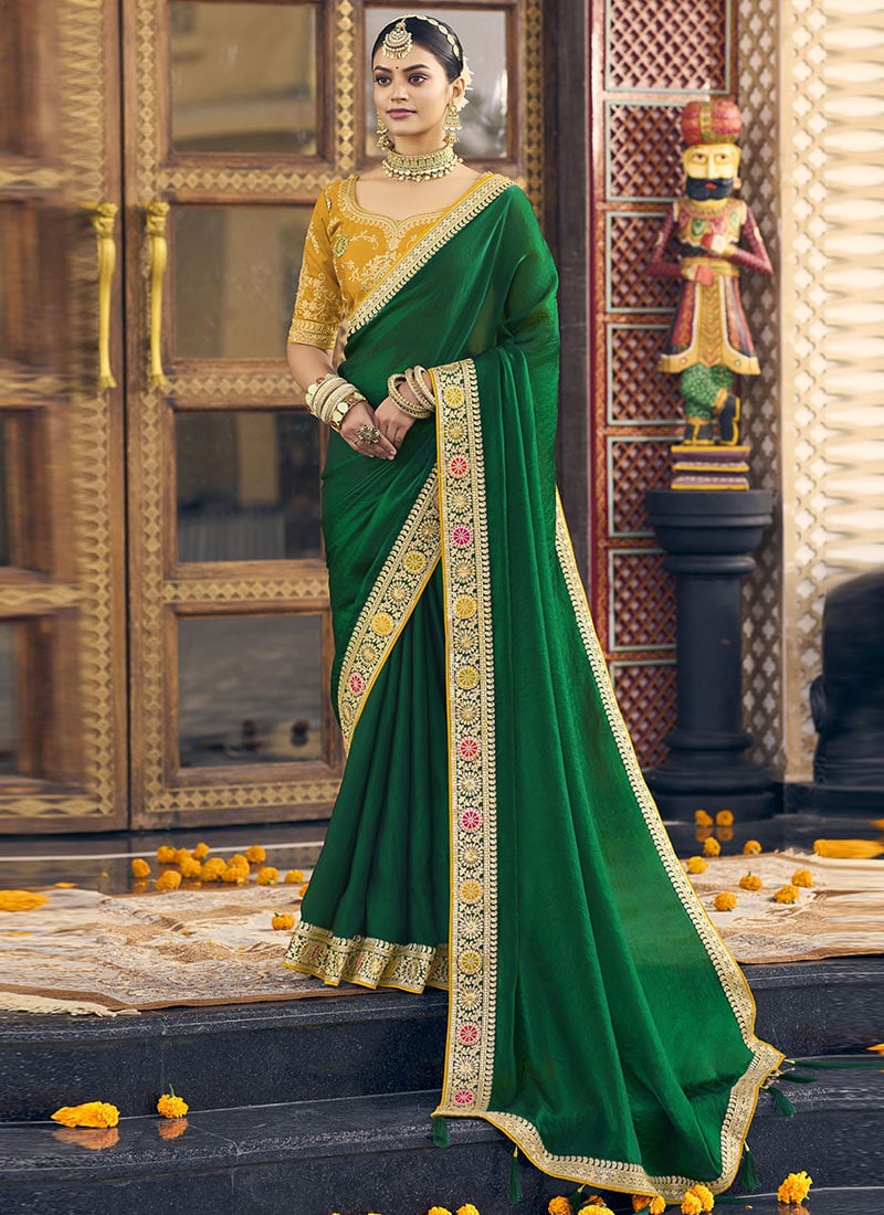 Green Georgette Embroidered Saree Festive Wear