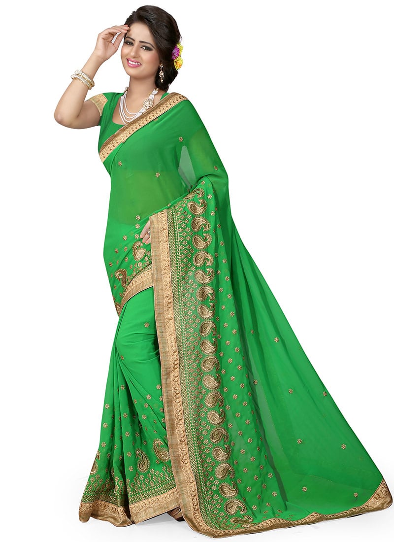 Green Georgette Embroidered Saree