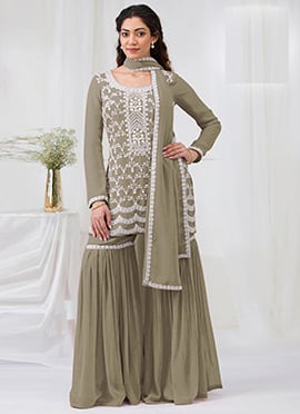 Green Georgette Embroidered Sequins Sharara Suit